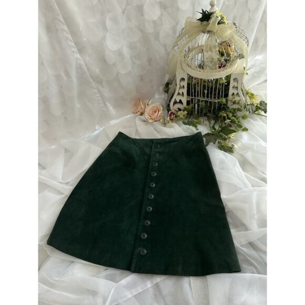 Vintage 90s green genuine suede miniskirt express junior’s 3/4 button front